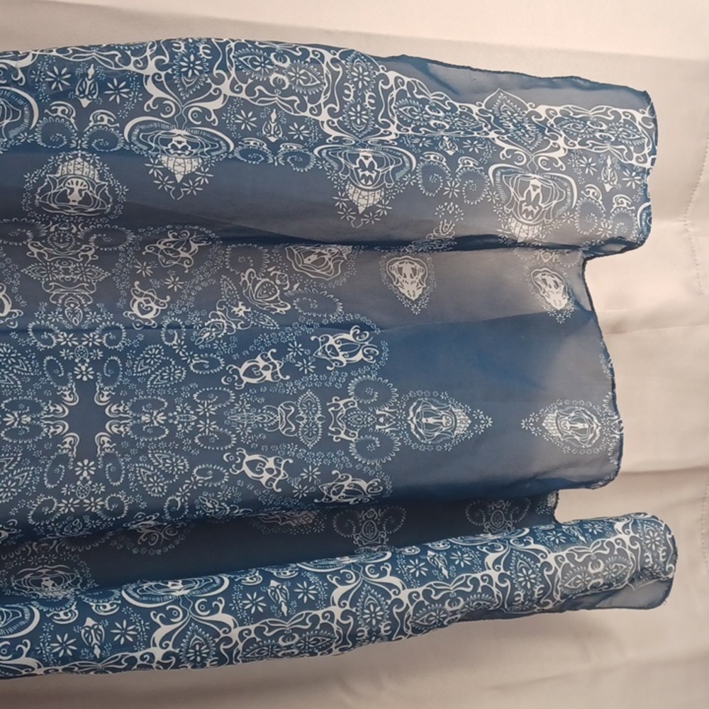 Blue Patterned Semi-Sheer Patterned Scarf Shawl 2… - image 9